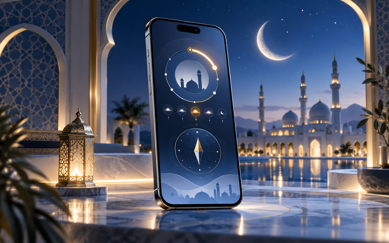 Deen Companion app screens showing prayer times and Quran reading